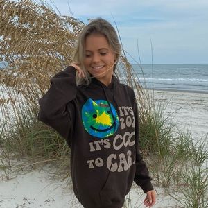 It’s 2021 it’s cool to care Lonely Ghost Brown standard weight hoodie